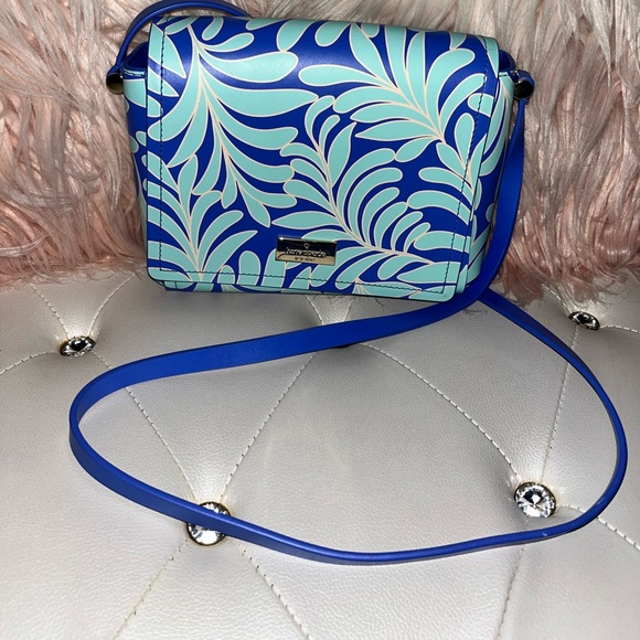 NEW Kate Spade Arbour Hill Avva Blue Green Printed Seaferns Leather Crossbody - Picture 5 of 16